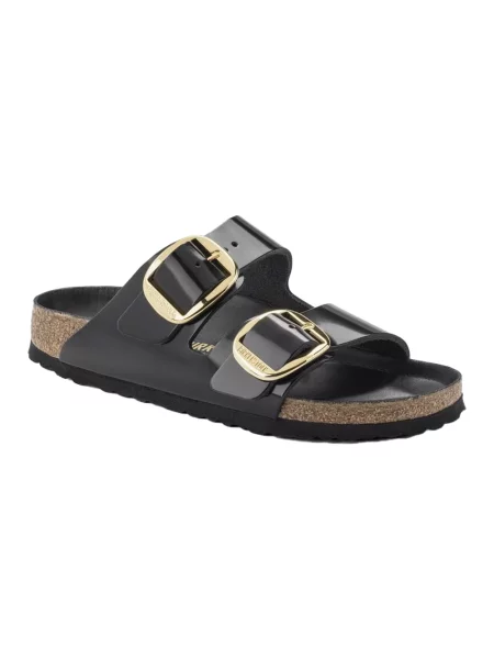 Birkenstock klapki skórzane Arizona Big Buckle czarne
