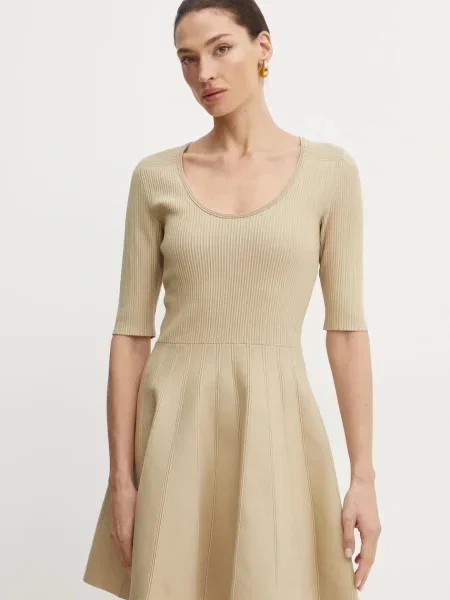 BOSS sukienka mini rozkloszowana beżowy