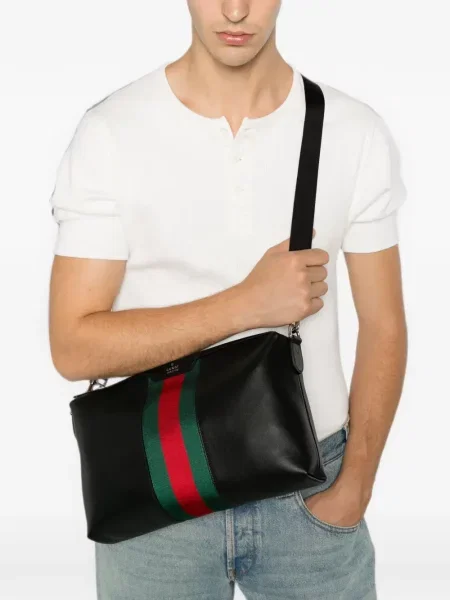 Кожена чанта за през рамо Gucci черно