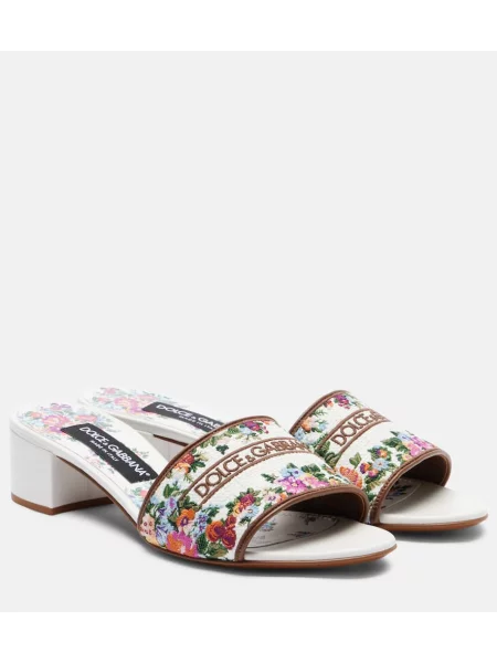 Usnjene mules Dolce&gabbana s cvetličnim vzorcem bela