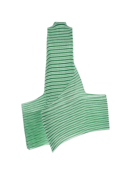 Rochie mini Issey Miyake cu dungi plisată de costum verde