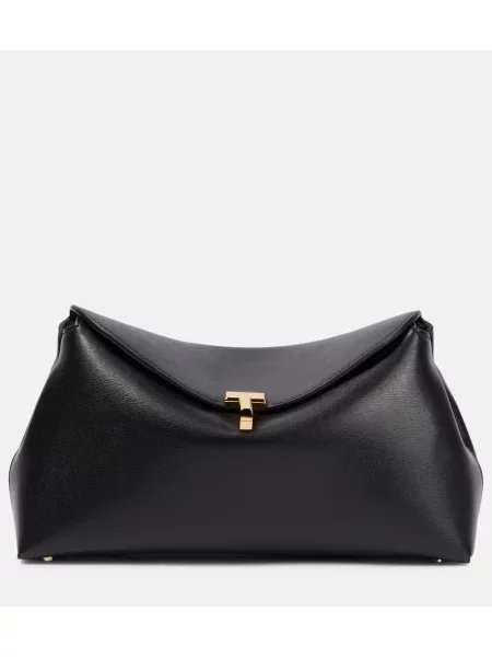 Usnjena pisemska torbica Toteme črna