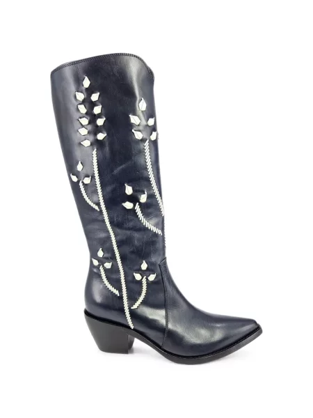 Cizme peste genunchi Madison.maison cu broderie cu model floral albastru