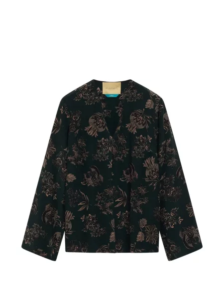 Bluză Momoni de mătase cu model floral cu imagine verde