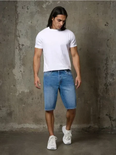 Sinsay Džínové kraťasy se sepraným efektem modrá