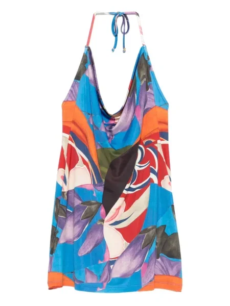 Sukienka mini Donde Esteban w kwiatki z nadrukiem garniturowa niebieska