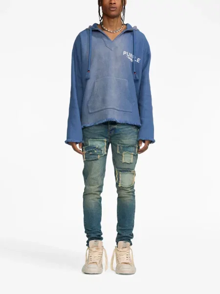 Jeansy skinny Purple Brand z niską talią z przetarciami niebieskie