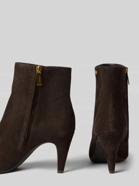 Botki z welurowej skór y bydlęcej z detalem z logo Michael Michael Kors brązowe