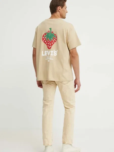 Тениска Levi's сиво с апликация бежово