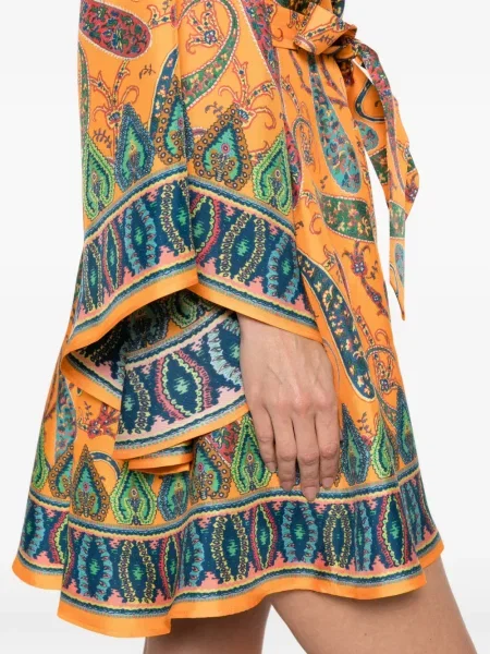 Копринена костюм рокля Etro с пейсли десен оранжево