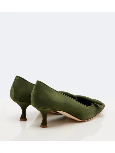 Pantofi cu toc Manolo Blahnik din piele de căprioară verde