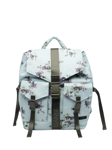 Rucsac Ganni cu model floral cu imagine cu cataramă albastru