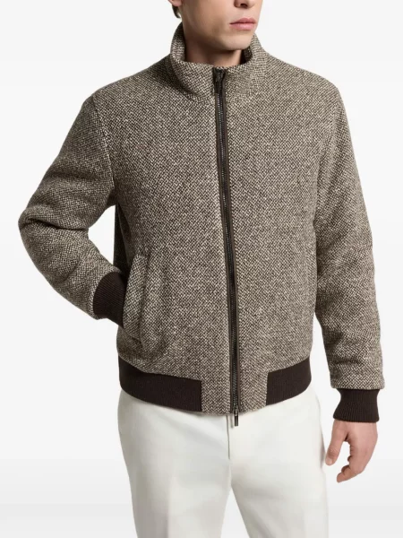 Geacă bomber Peserico cu model herringbone maro
