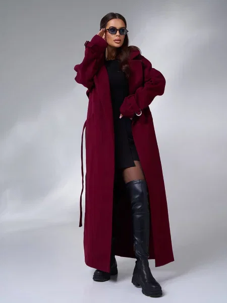 Пальто ISSA Plus кашемір бордовий