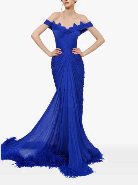 Rochie maxi Iris Serban cu volane albastru