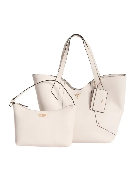 Torebka Guess z autografem skórzana beżowa