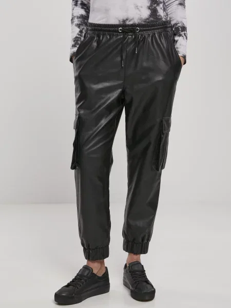 Spodnie cargo Urban Classics skórzane czarne