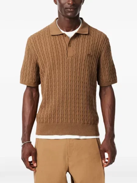 Πλεκτό polo Lacoste κλασικό καφέ