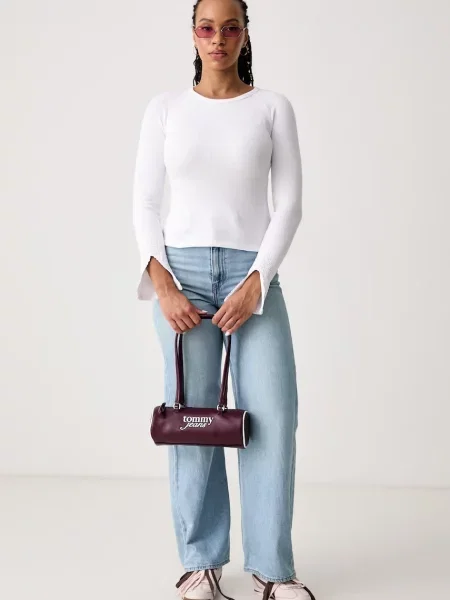 Tricou cu mânecă lungă Guess Jeans alb