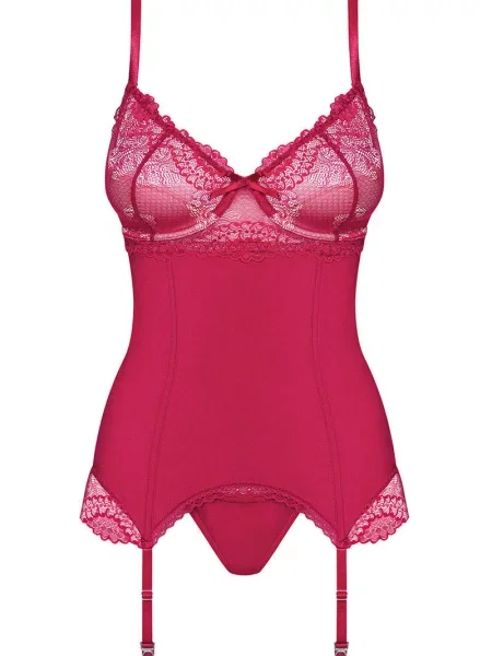 Корсет с уплотненными чашками и трусики стринг Комплект_Obsessive_Rosalyne_corset червоні