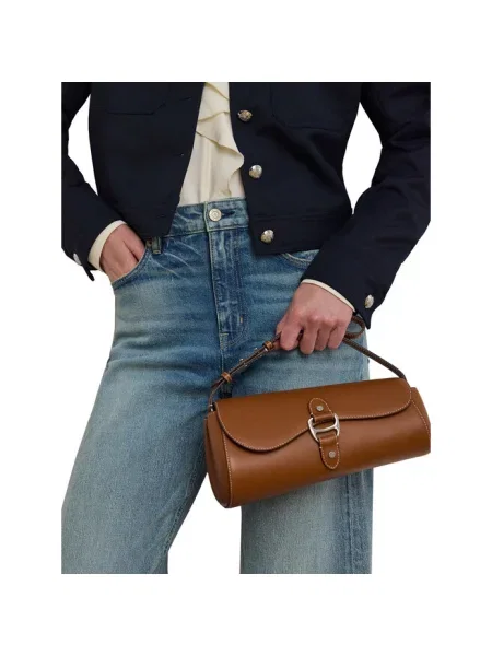 Torebka z naturalnej skóry bydlęcej z aplikacją z logo Lauren Ralph Lauren brązowa