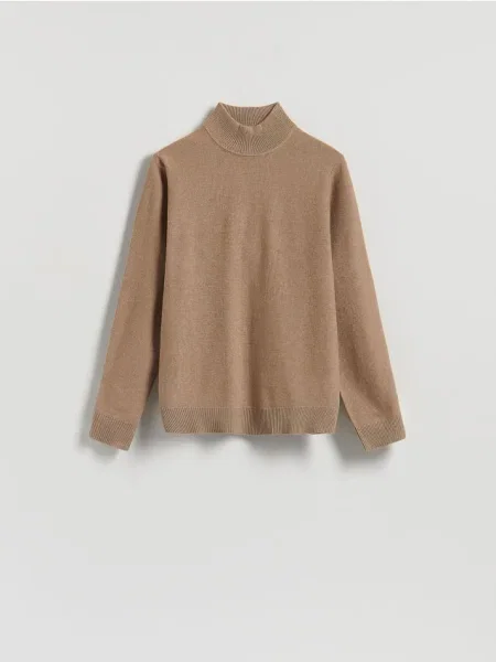 Reserved Gładki golf z dzianiny brązowy