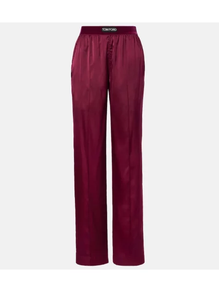 Satynowe szerokie spodnie Tom Ford bordowe