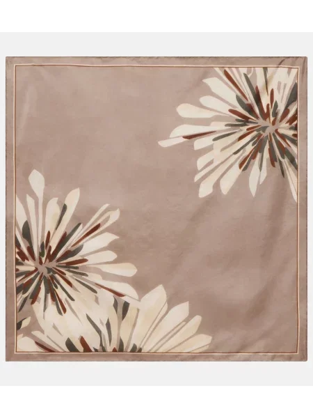 Fular Brunello Cucinelli de mătase cu model floral gri