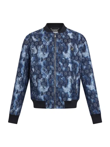 Kurtka jeansowa Philipp Plein żakardowa niebieska