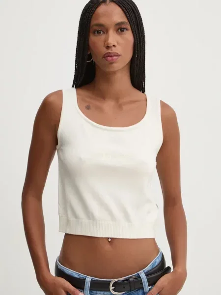 Hedvábný top Guess Jeans béžový