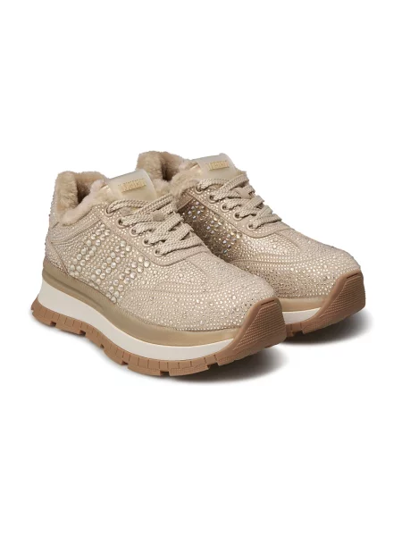 Sneakersy Loriblu na platformie ze sztucznego futra beżowe