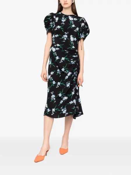 Rochie N°21 cu model floral cu imagine drapată negru