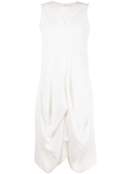 Sukienka bez rękawów Goen.j bez rękawów drapowana garniturowa biała
