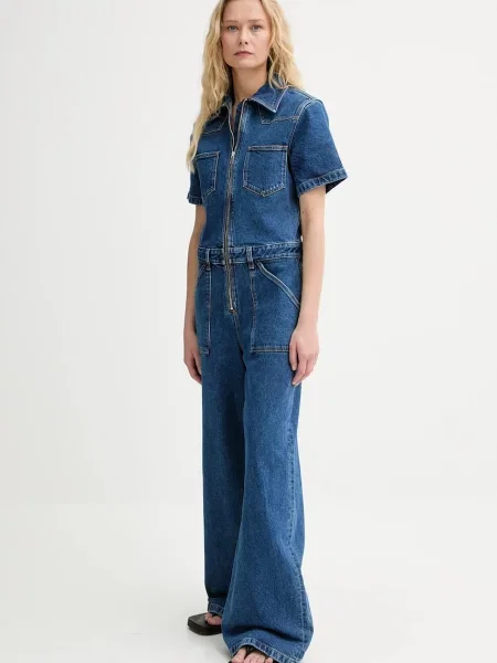 Filippa K kombinezon jeansowy z kołnierzykiemm niebieski