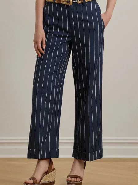 Lauren Ralph Lauren spodnie z domieszką lnu granatowy szerokie high waist