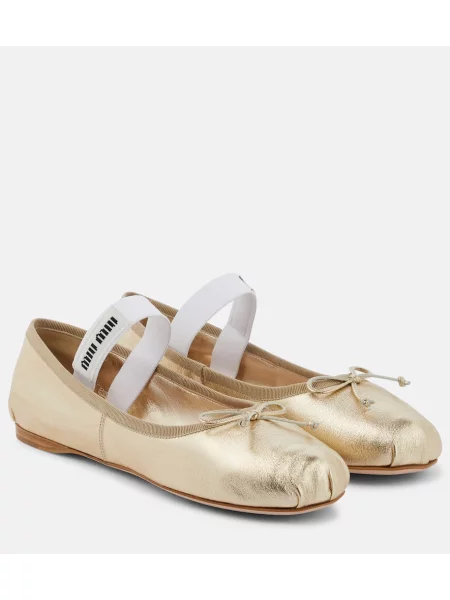 Usnjene balerinke Miu Miu z avtogramom