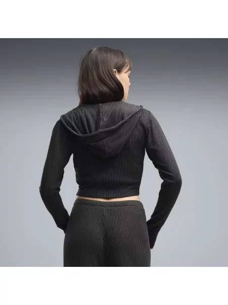PUMA rozpinana bluza z kapturem Essentials Ribbed o wÄ…skim kroju OdzieÅ¼ S czarny