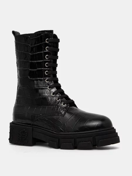 Philipp Plein cizme de piele Croco Gothic femei cu plat izolat 02 negru