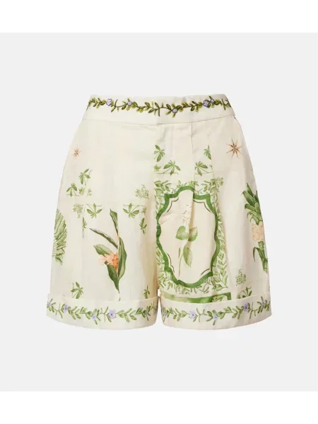 Lniane bermudy Agua By Agua Bendita w kwiatki beżowe