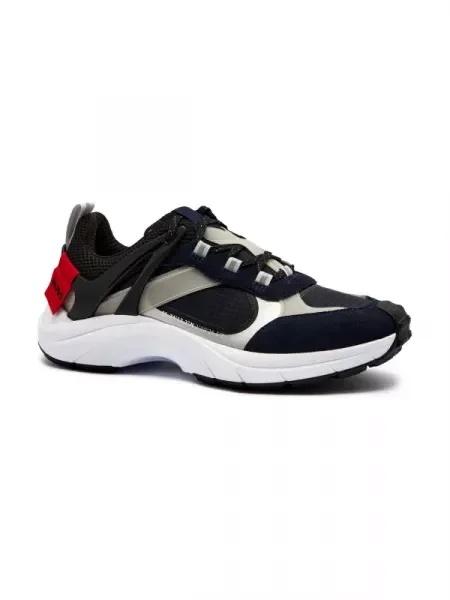 HUGO Sneakers tornacipő bőr hozzáadásával kék