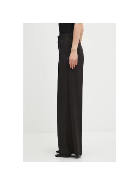 Sportmax spodnie wełniane VELA szerokie high waist brązowy