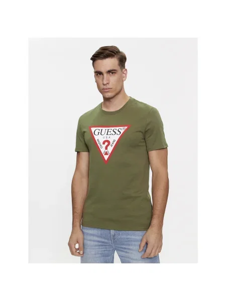 Guess Póló Logo Slim Fit zöld
