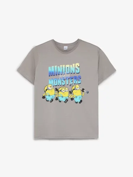 T-shirt z czystej bawełny z motywem Minionka szara