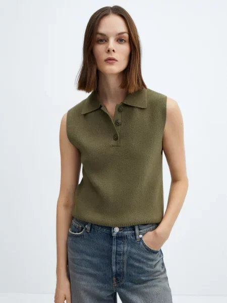 MANGO Riccio Жилет Віскоза/поліестер зелений