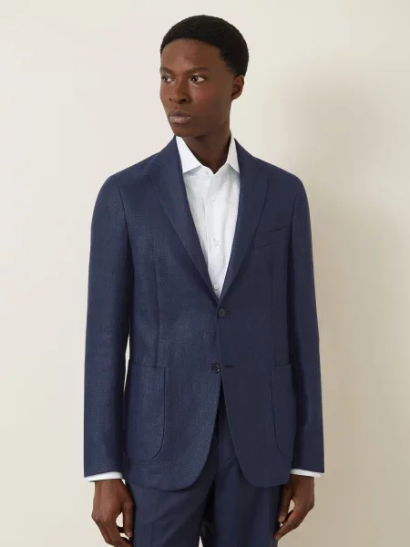 Zegna Sako Slim Fit S Lnem tmavě modrá