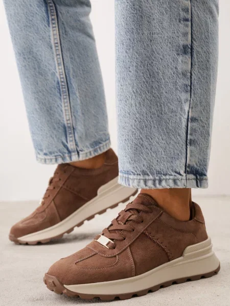 Sneakers din piele întoarsă naturală pe platformă cu talpă profilată Eplia închis maro