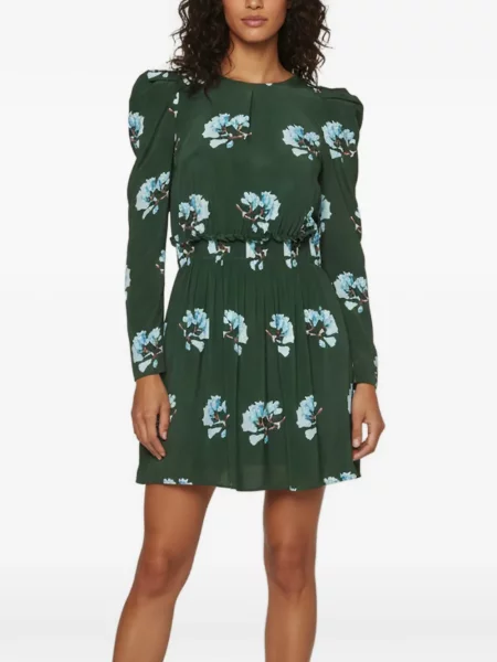 Lung rochie mini Maje cu model floral cu imagine verde