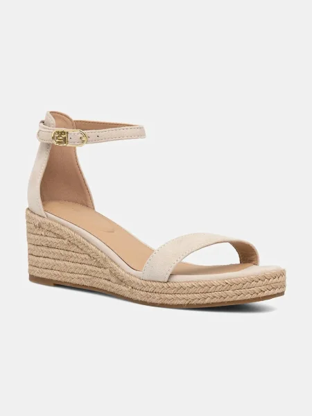 Semišové sandály Tommy Hilfiger SUEDE ANKLE MID WEDGE ESPADRILLE béžová
