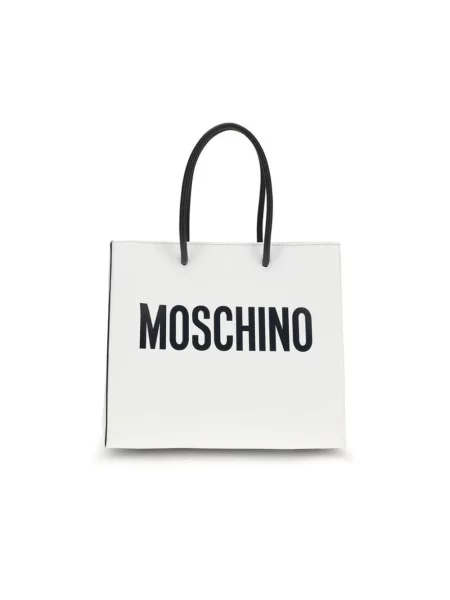 Shopperka Moschino skórzana z logo biała