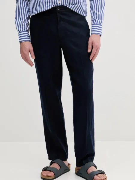 United Colors of Benetton pantaloni din in bleumarin drept albastru